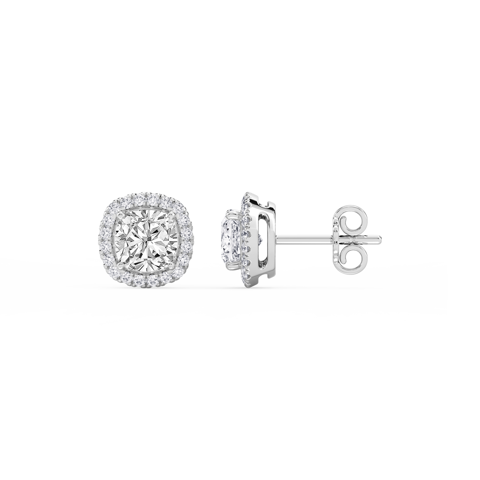 Lovea Halo Ohrstecker – Kissenschliff – Weißgold
