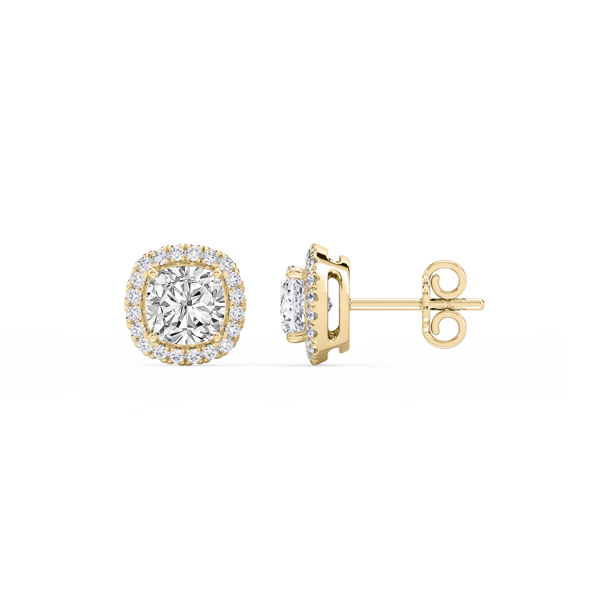 Lovea Halo Ohrstecker – Kissenschliff – Gelbgold