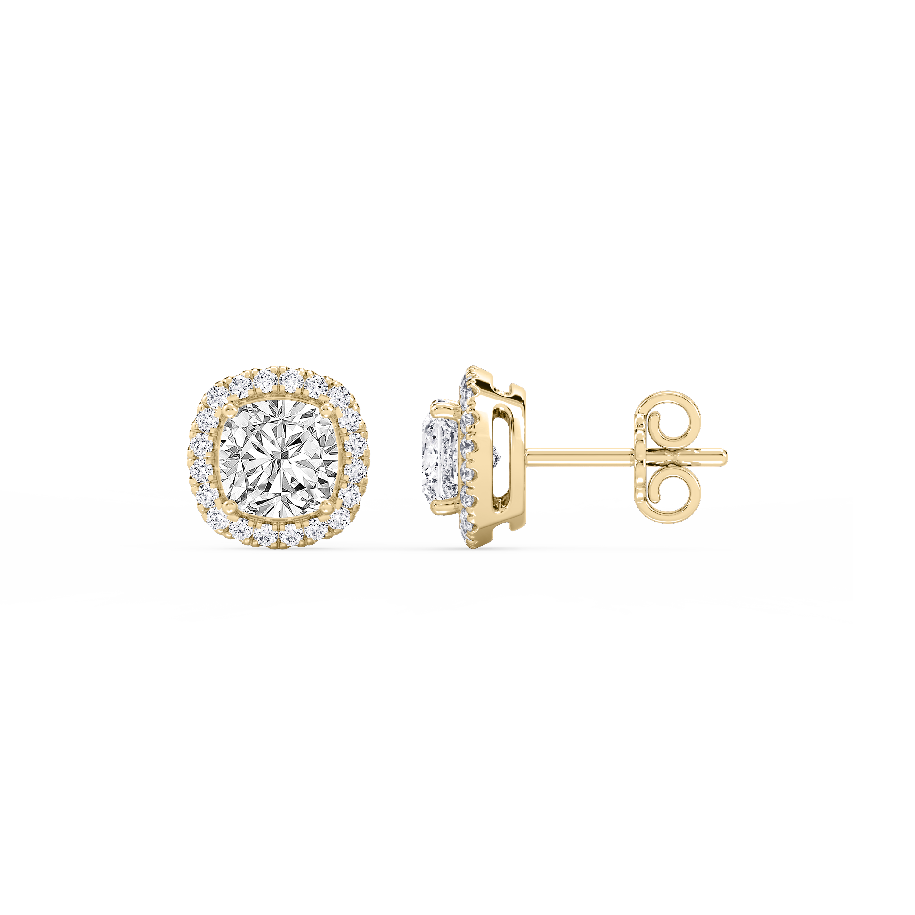 Lovea Halo Ohrstecker – Kissenschliff – Gelbgold