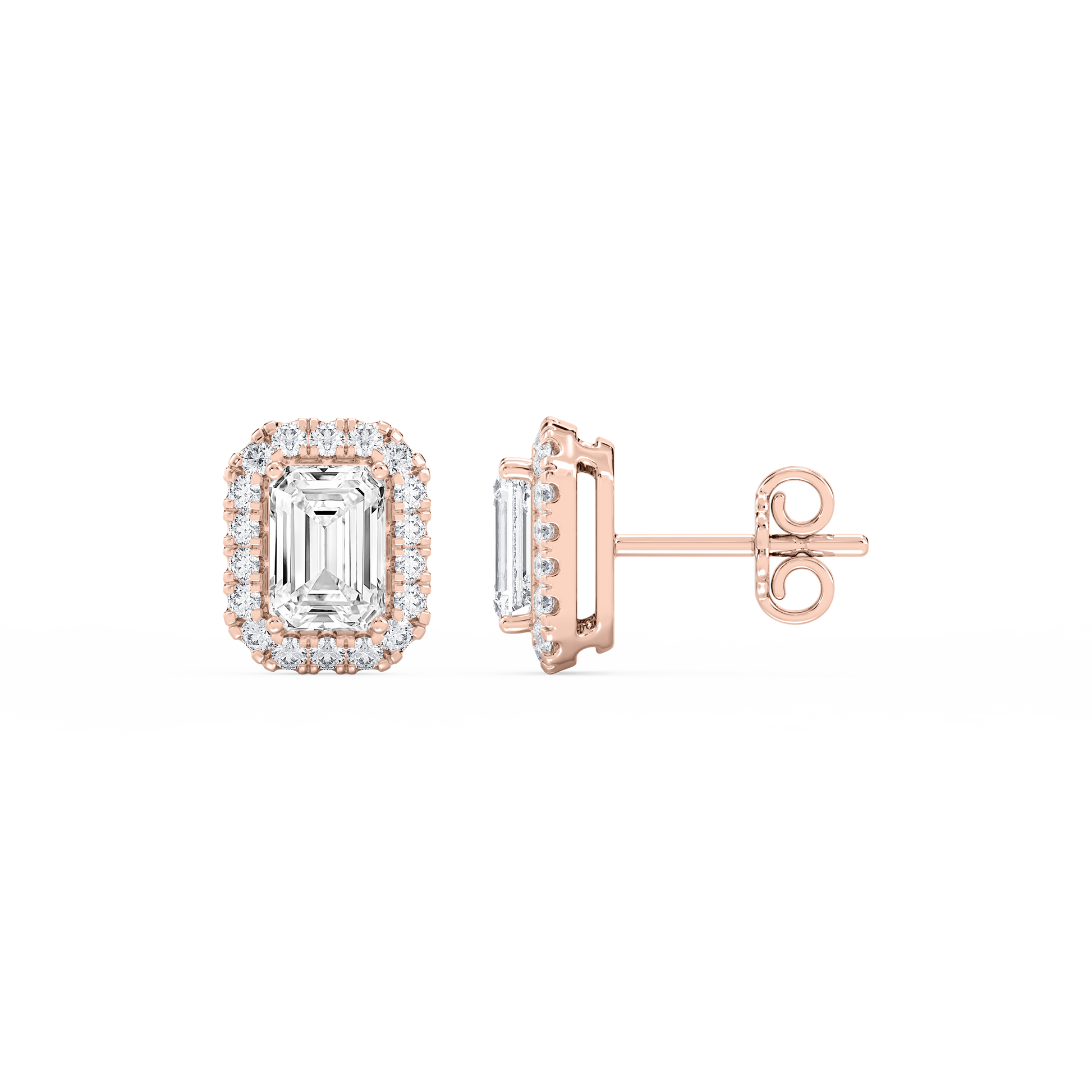Lovea Halo Ohrstecker – Smaragdschliff – Roségold