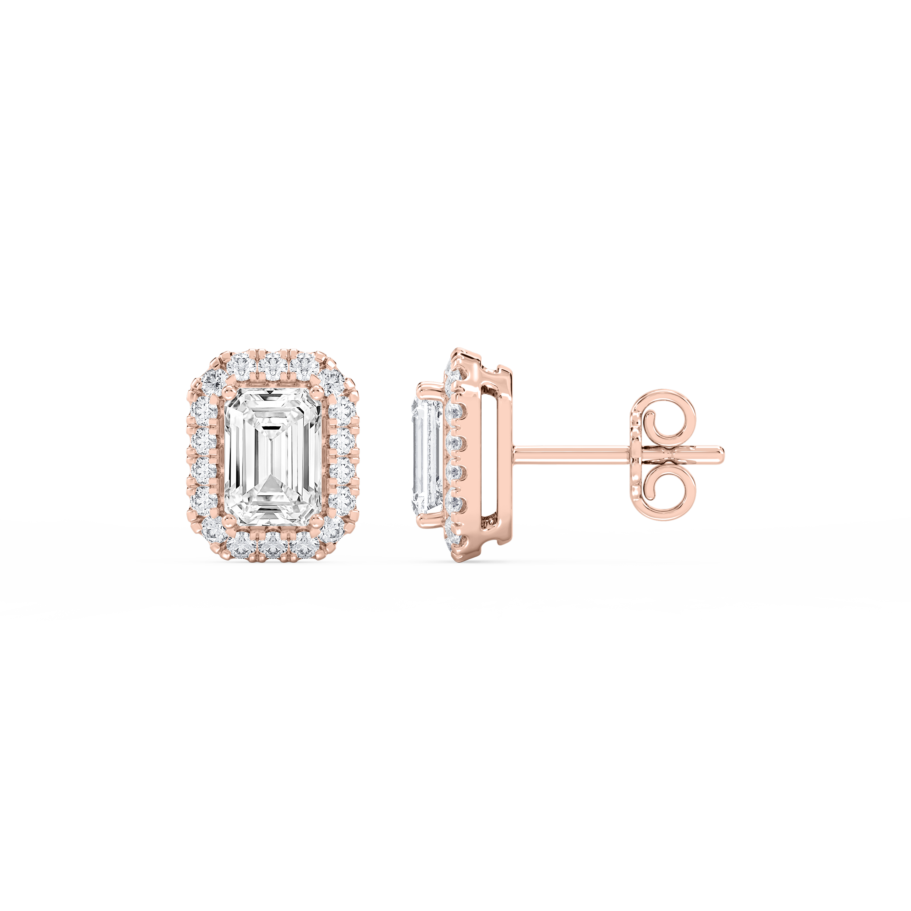 Lovea Halo Ohrstecker – Smaragdschliff – Roségold