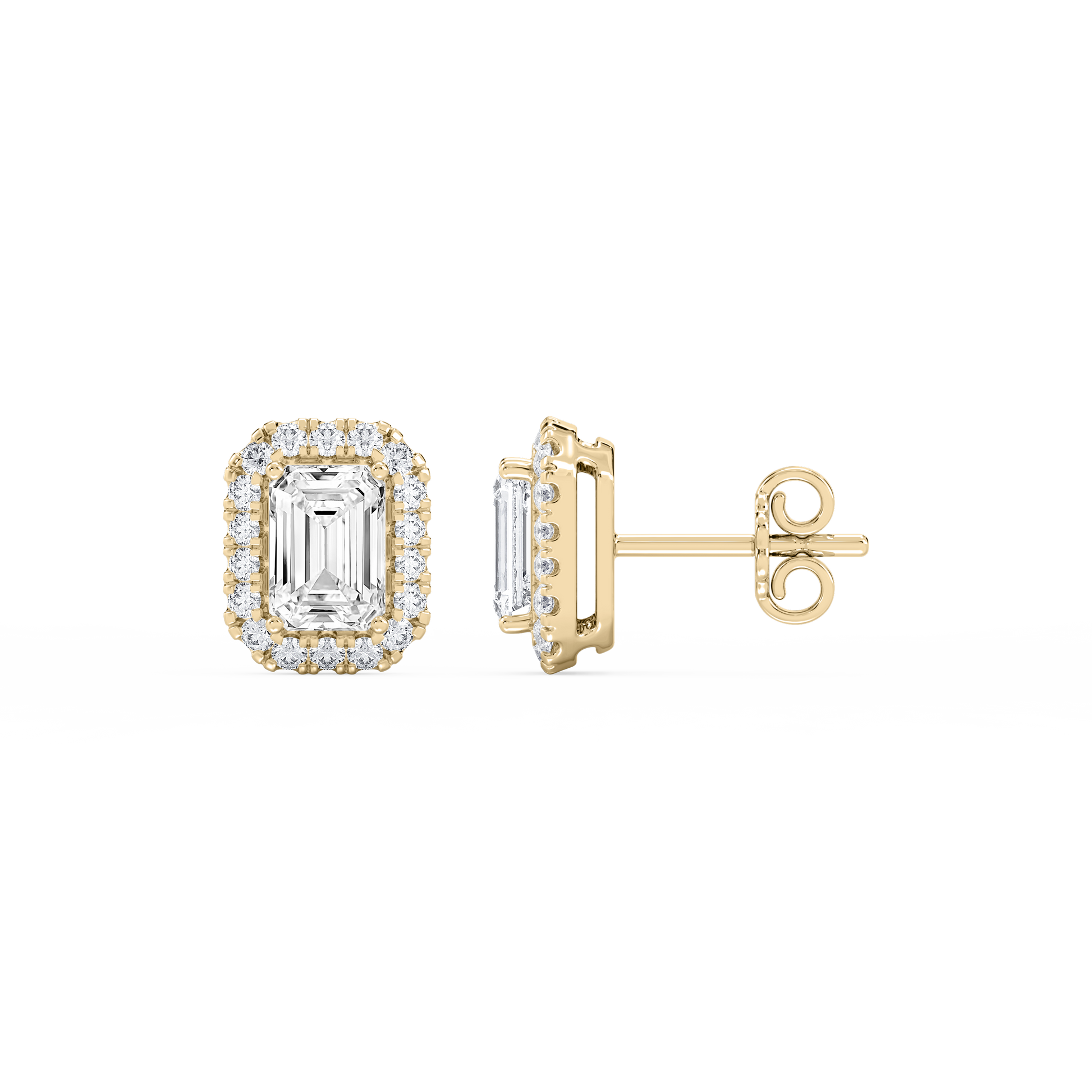 Lovea Halo Ohrstecker – Smaragdschliff – Gelbgold