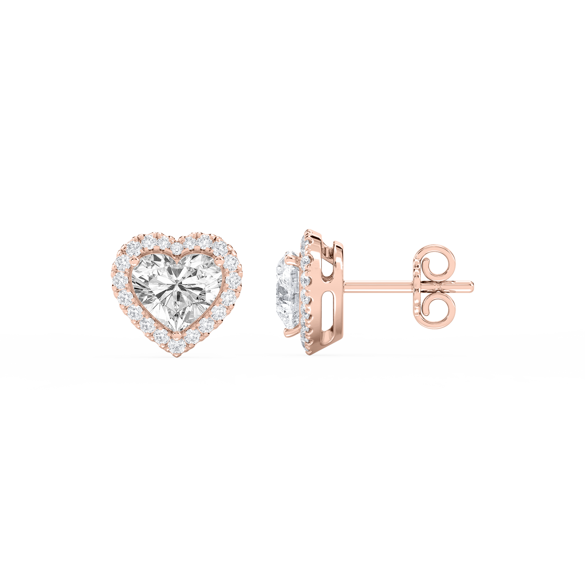 Lovea Halo Ohrstecker – Herzschliff – Roségold