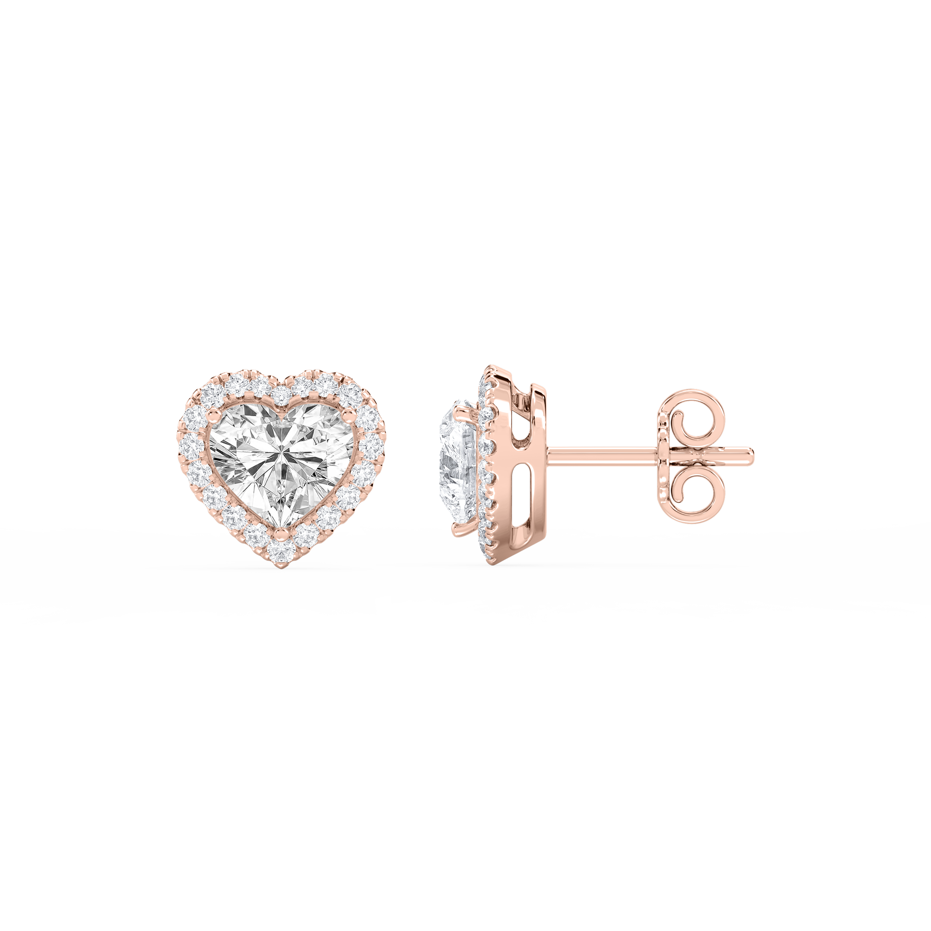Lovea Halo Ohrstecker – Herzschliff – Roségold