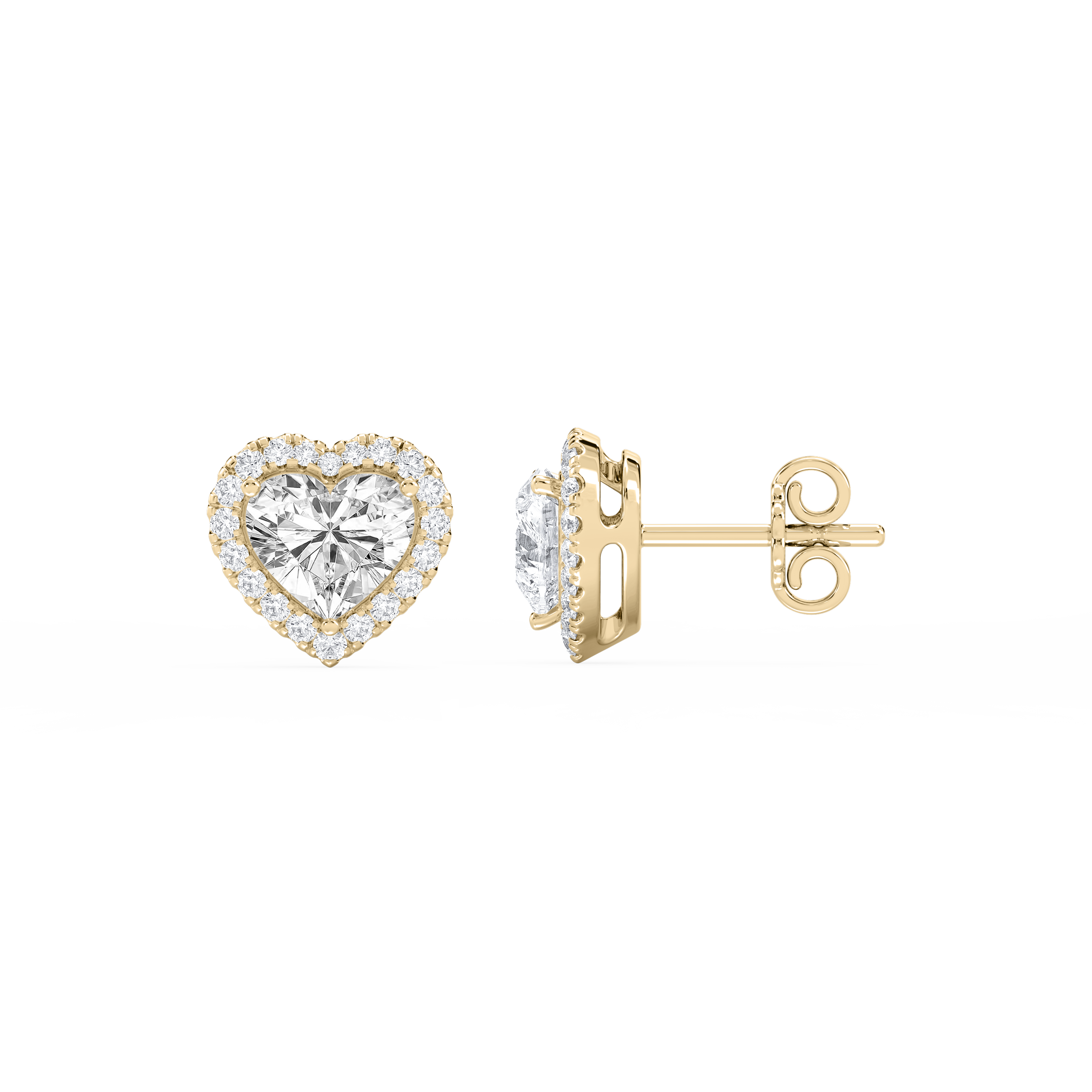 Lovea Halo Ohrstecker – Herzschliff – Gelbgold