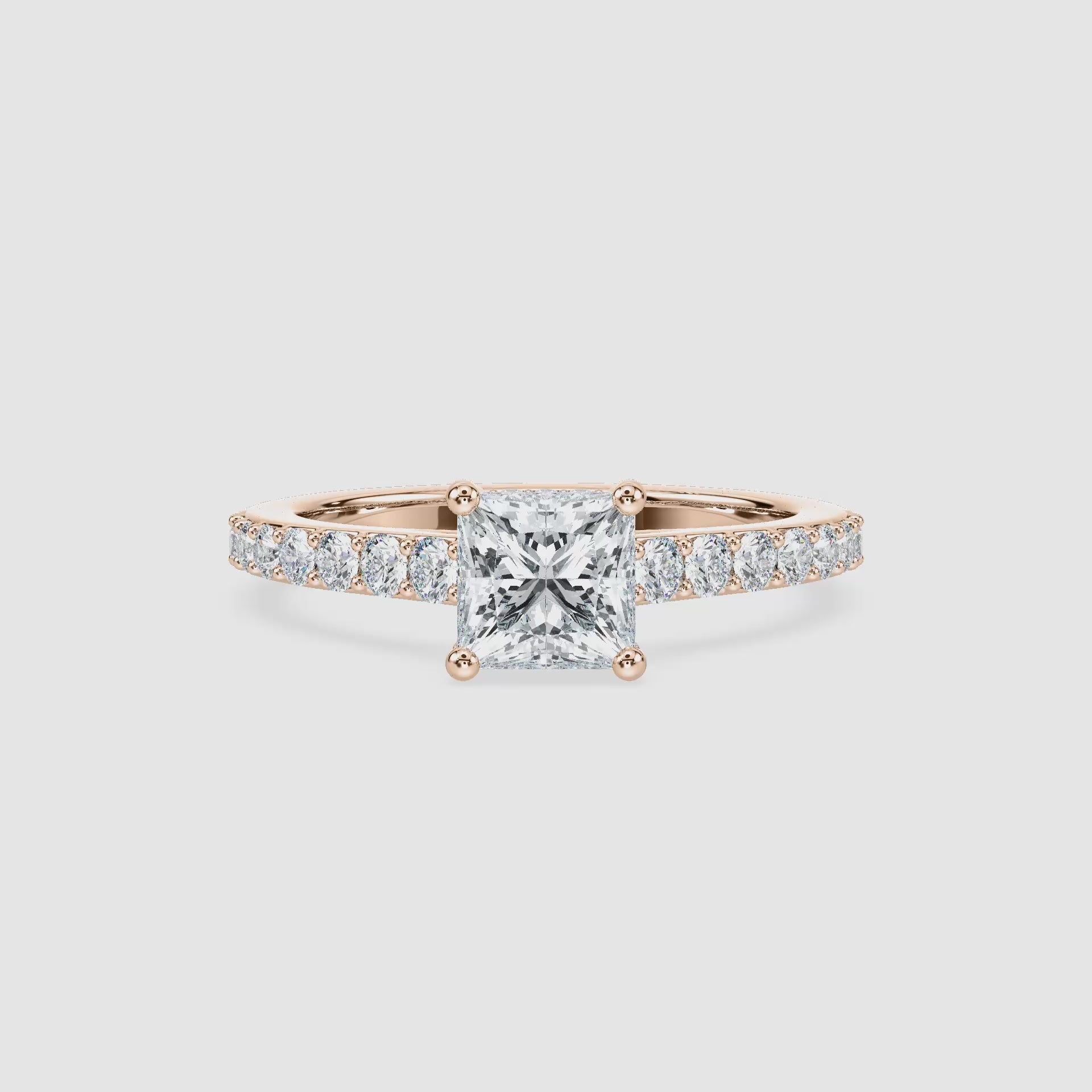 Video laden: Angel Hidden Halo Verlobungsring – Prinzessschliff – Roségold – Video