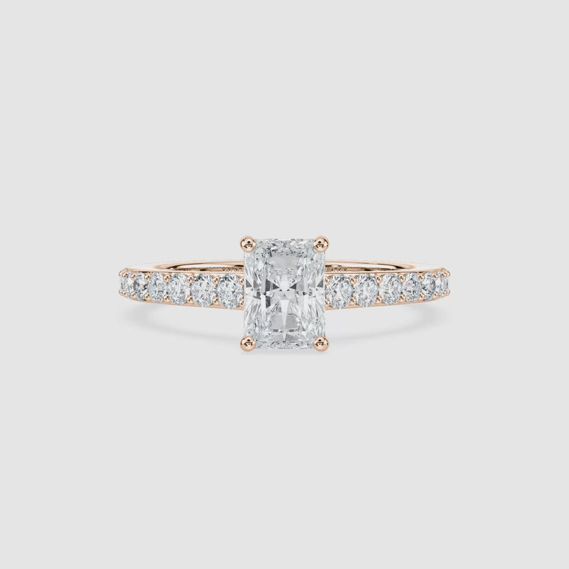 Angel Hidden Halo Verlobungsring – Radiantschliff – Roségold – Video