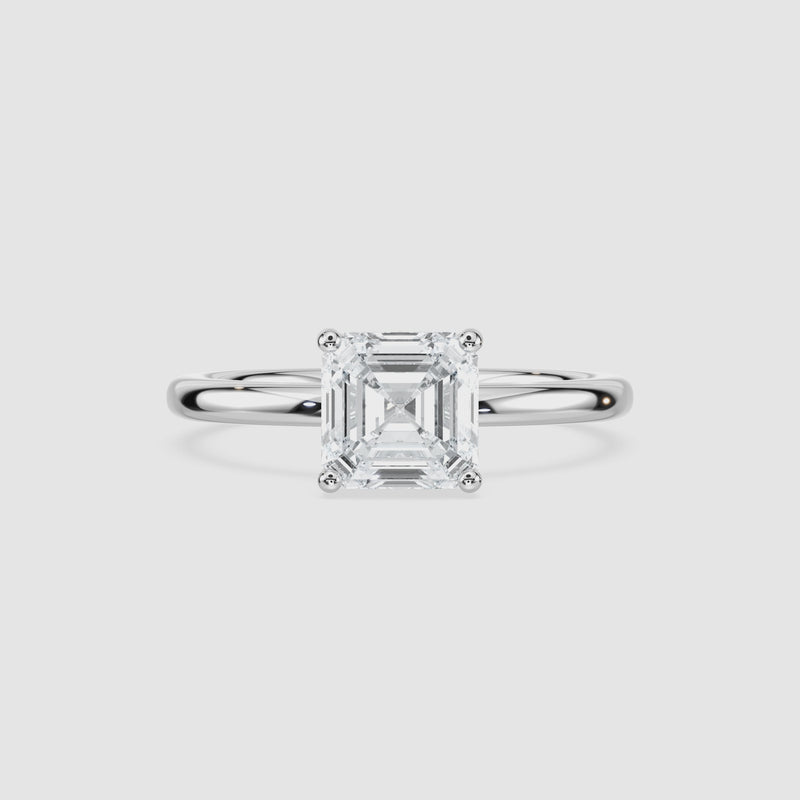 Rosey Blüten-Solitaire Verlobungsring – Asscherschliff – Weißgold – Video