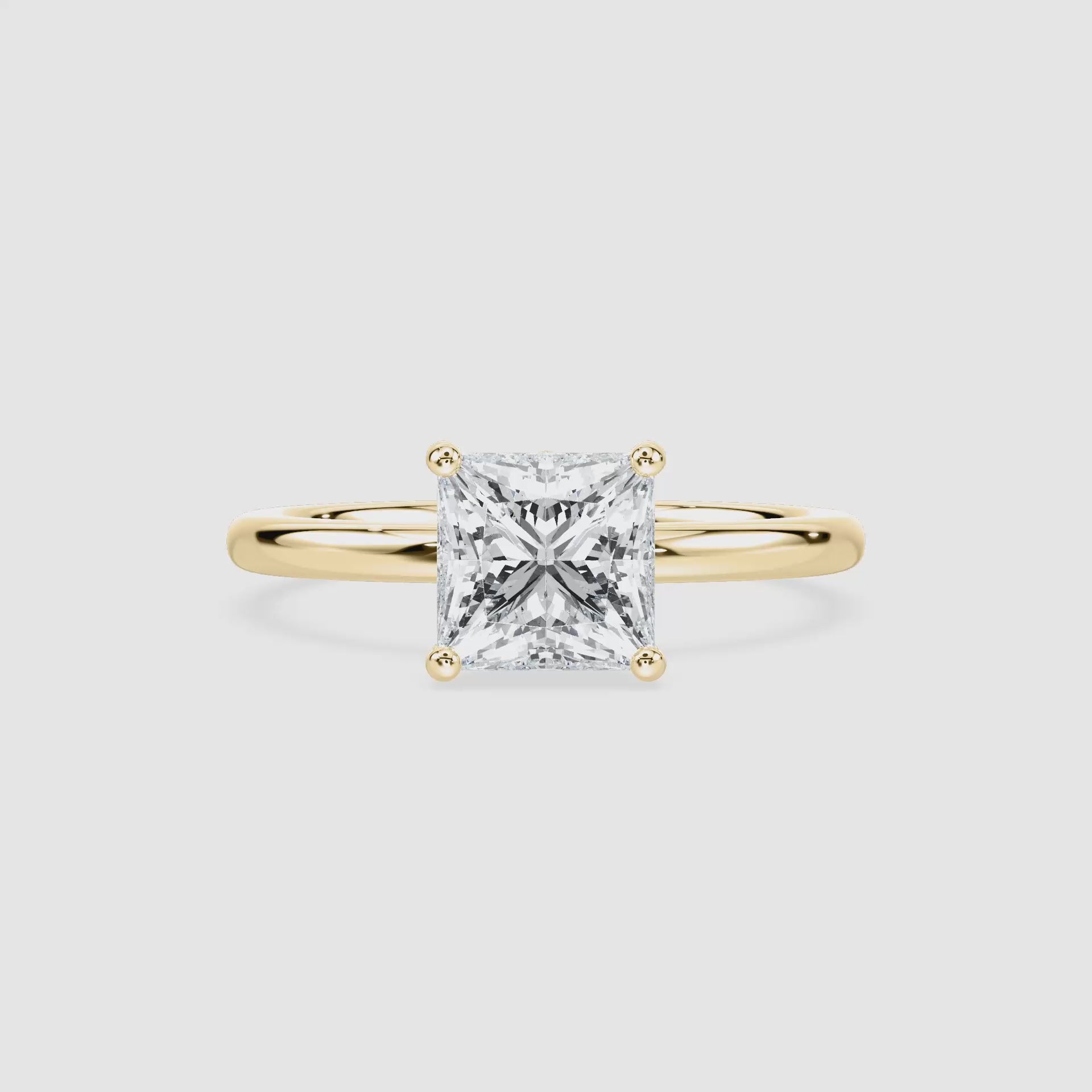 Video laden: Rosey Blüten-Solitaire Verlobungsring – Prinzessschliff – Gelbgold – Video