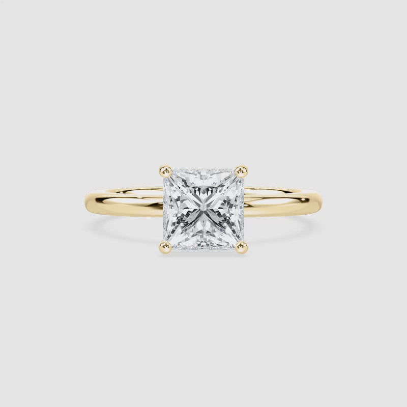 Rosey Blüten-Solitaire Verlobungsring – Prinzessschliff – Gelbgold – Video