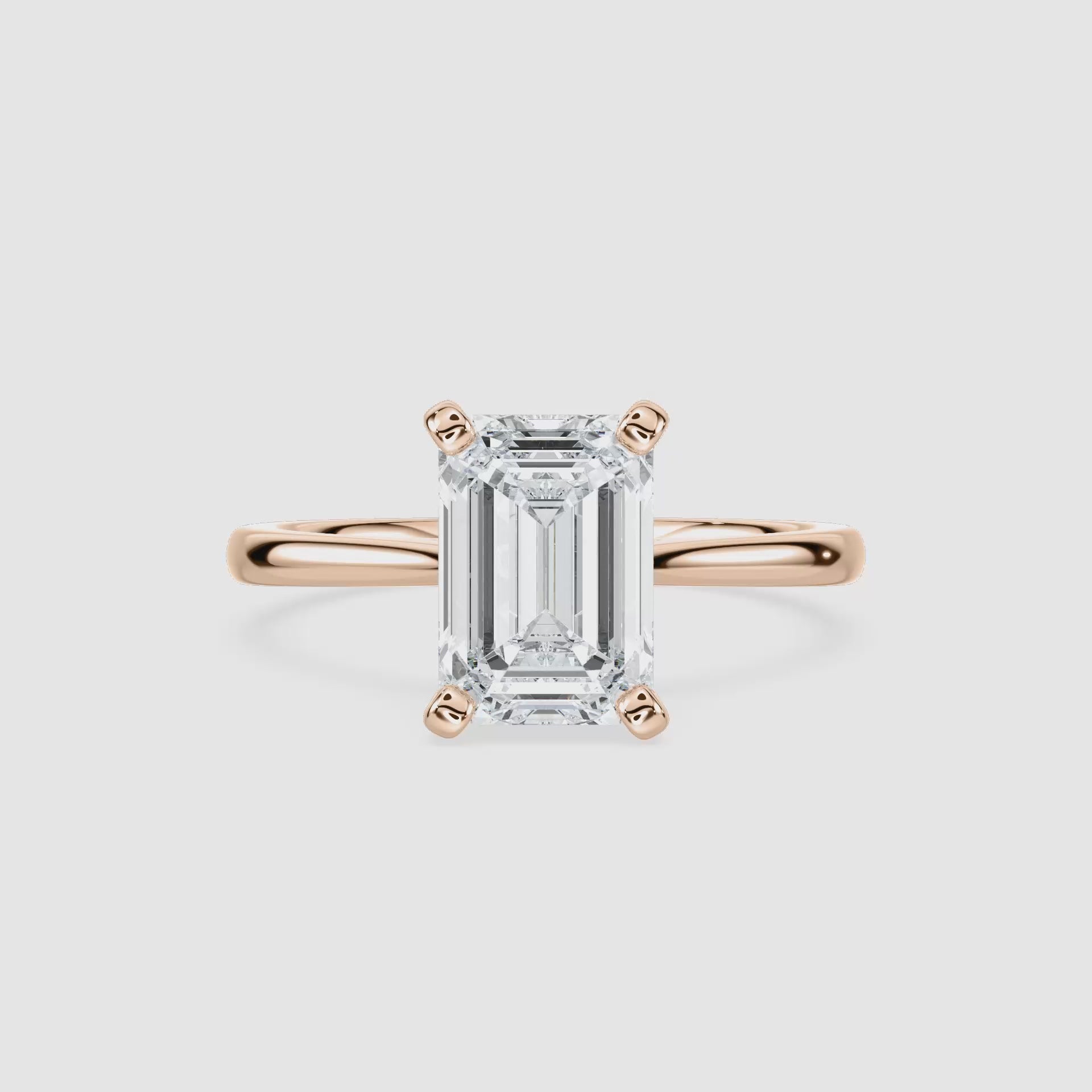 Video laden: Marie Kathedrale-Solitaire Verlobungsring – Smaragdschliff – Roségold – Video