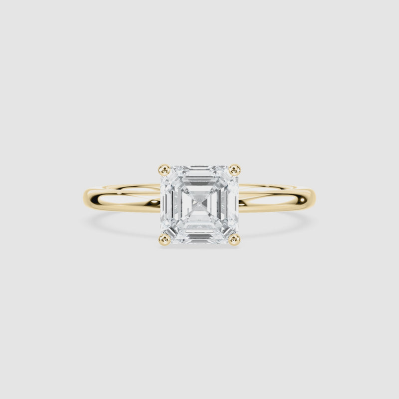 Rosey Blüten-Solitaire Verlobungsring – Asscherschliff – Gelbgold – Video