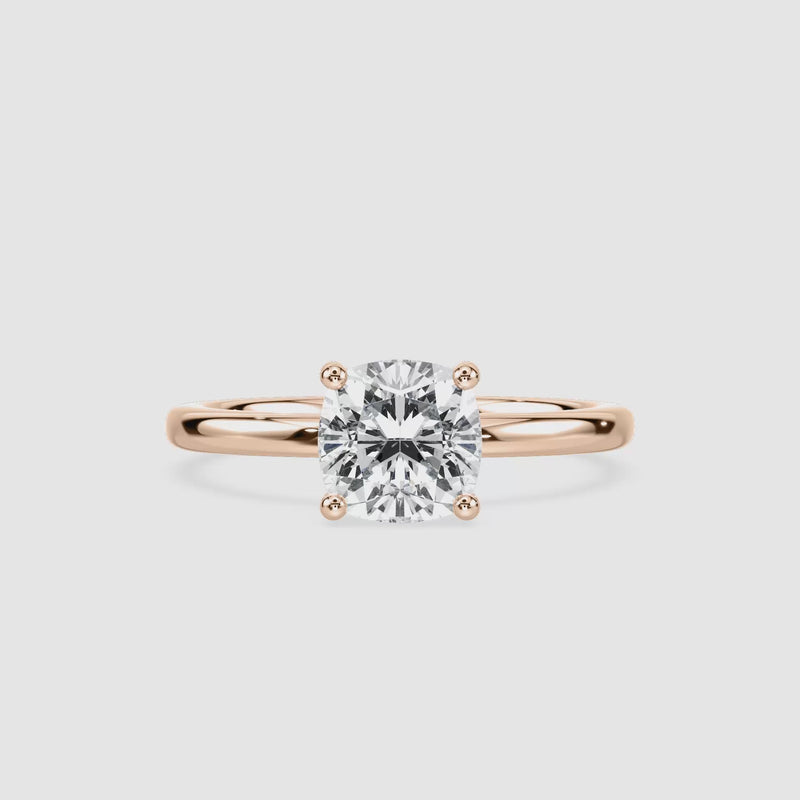 Rosey Blüten-Solitaire Verlobungsring – Kissenschliff – Roségold – Video