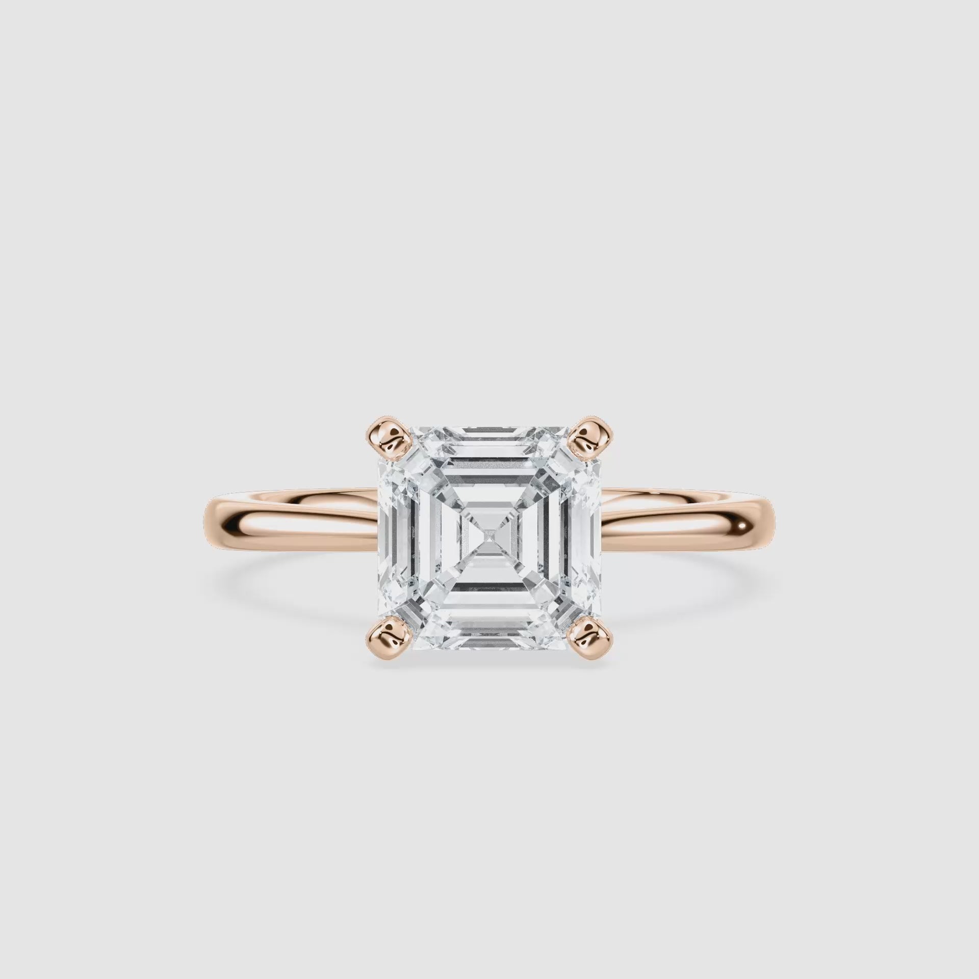 Video laden: Marie Kathedrale-Solitaire Verlobungsring – Asscherschliff – Roségold – Video