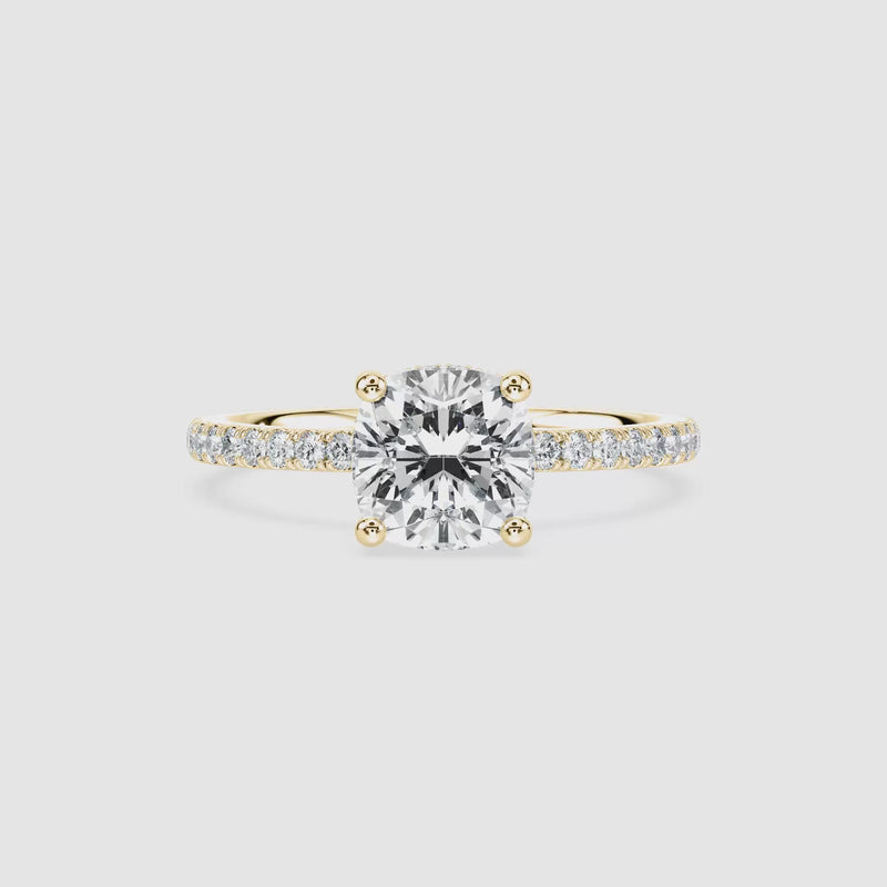 Margot Hidden Halo Verlobungsring – Kissenschliff – Gelbgold – Video