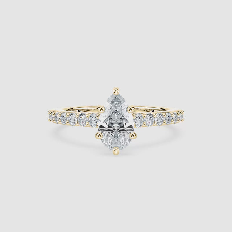 Angel Hidden Halo Verlobungsring – Tropfenschliff – Gelbgold – Video