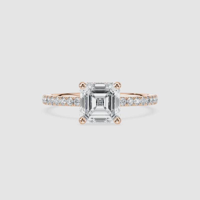 Margot Hidden Halo Verlobungsring – Asscherschliff – Roségold – Video