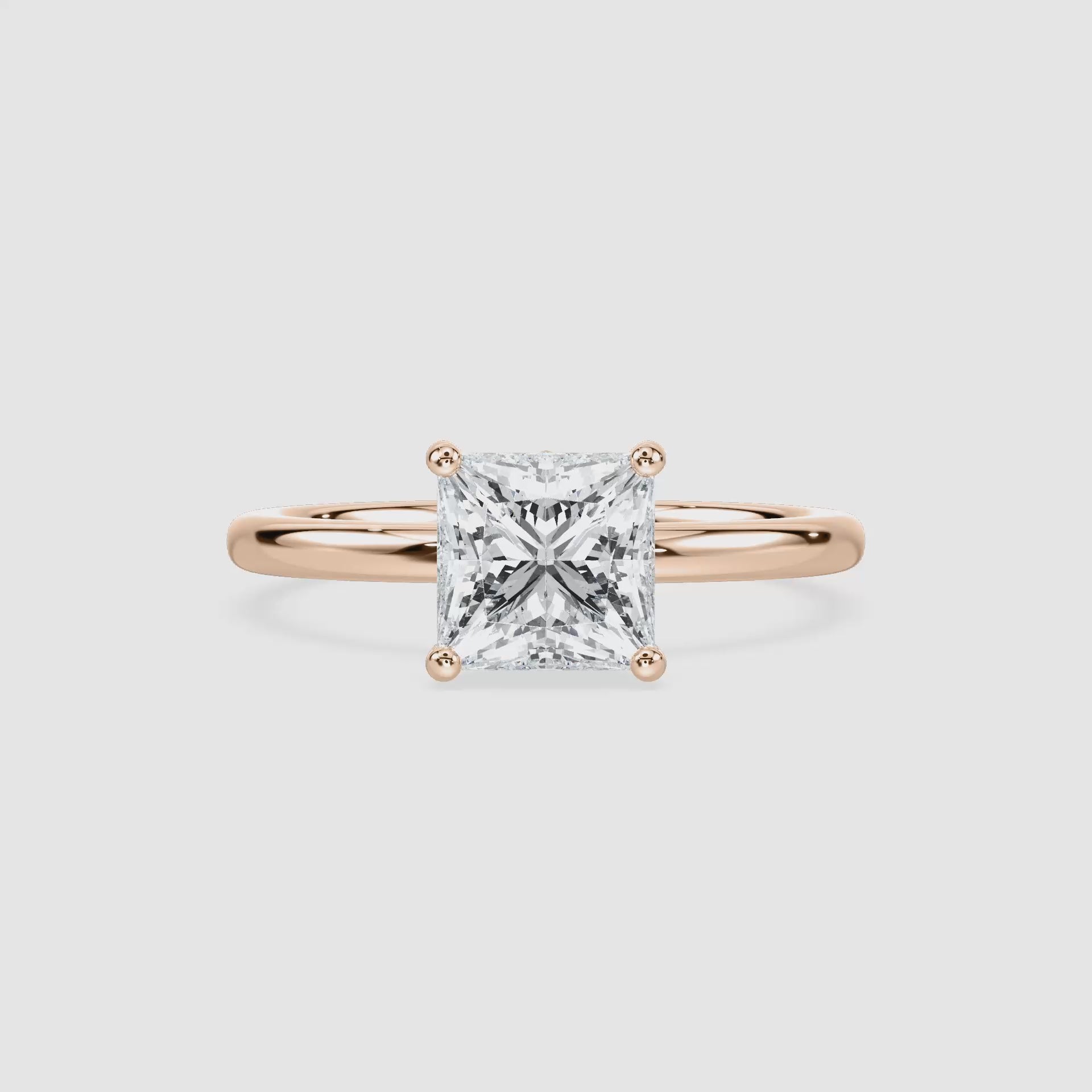 Video laden: Rosey Blüten-Solitaire Verlobungsring – Prinzessschliff – Roségold – Video