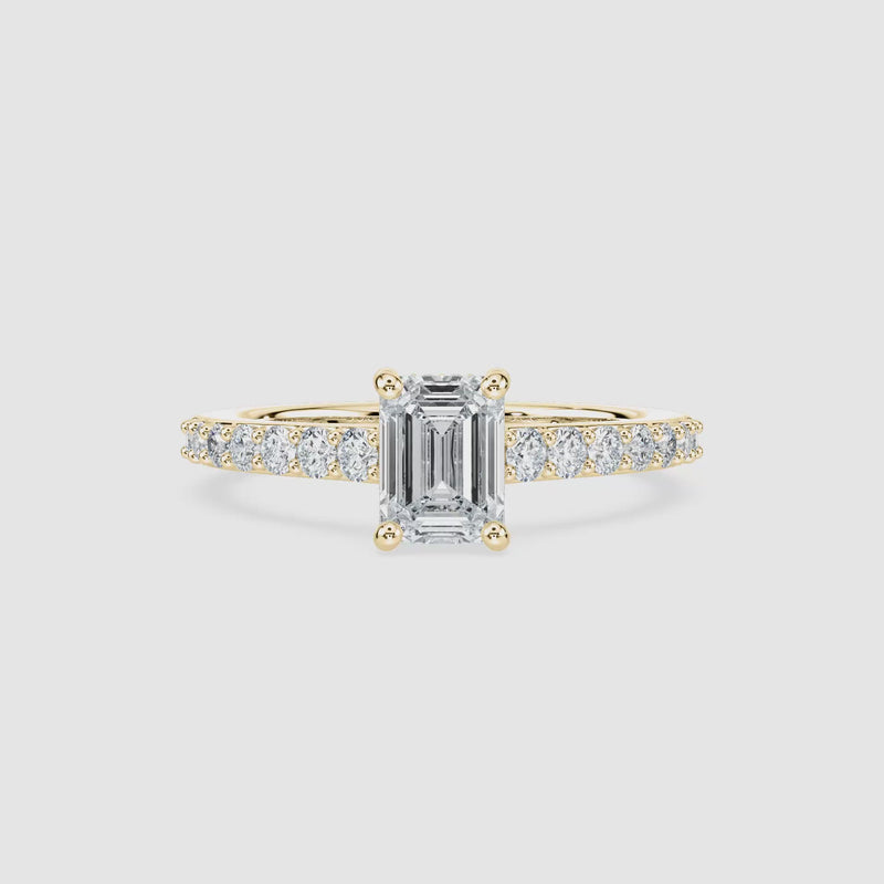 Angel Hidden Halo Verlobungsring – Smaragdschliff – Gelbgold – Video