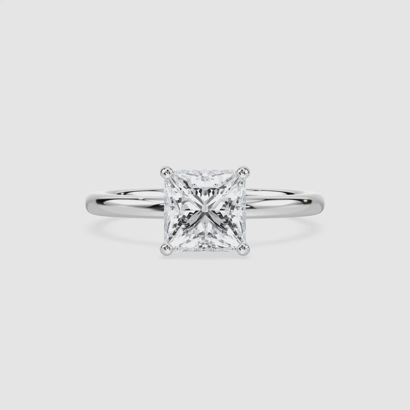 Rosey Blüten-Solitaire Verlobungsring – Prinzessschliff – Weißgold – Video