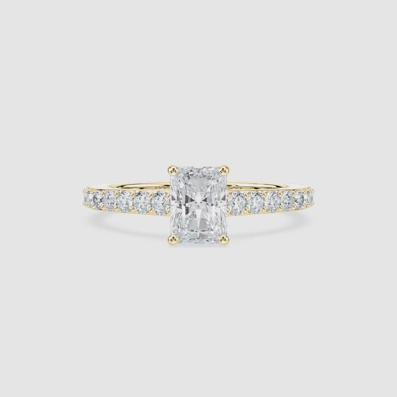 Angel Hidden Halo Verlobungsring – Radiantschliff – Gelbgold – Video