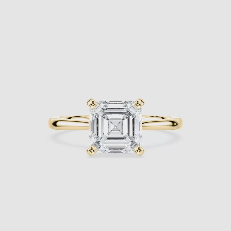 Marie Kathedrale-Solitaire Verlobungsring – Asscherschliff – Gelbgold – Video
