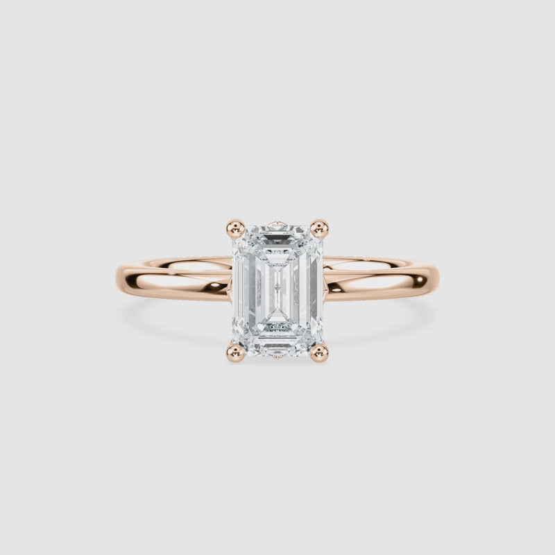 Rosey Blüten-Solitaire Verlobungsring – Smaragdschliff – Roségold – Video
