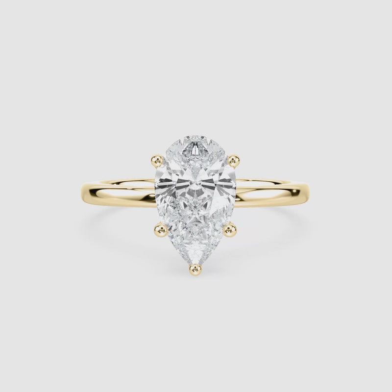 Rosey Blüten-Solitaire Verlobungsring – Tropfenschliff – Gelbgold – Video