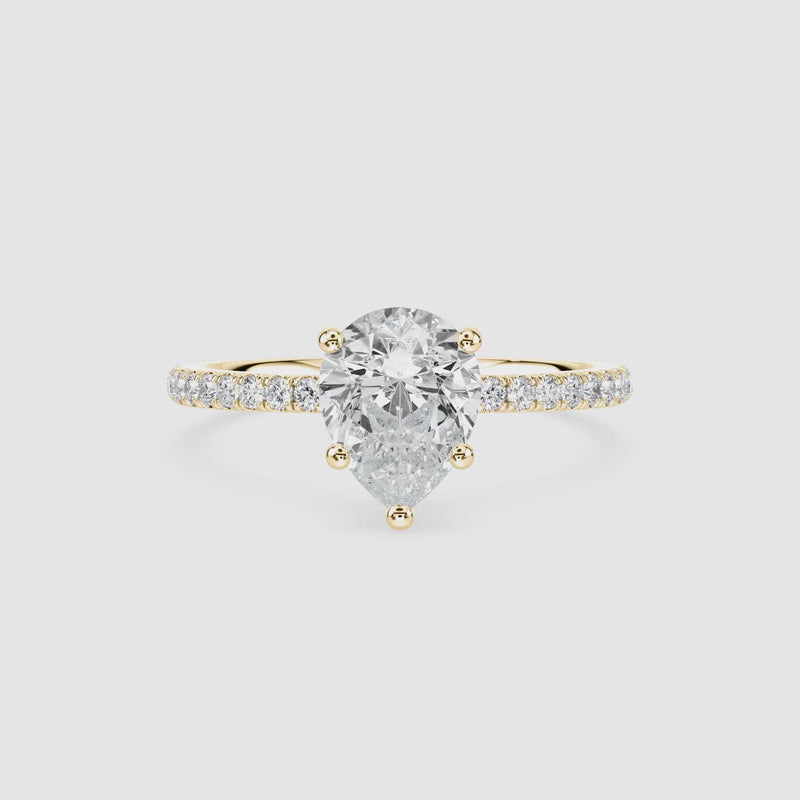 Margot Hidden Halo Verlobungsring – Tropfenschliff – Gelbgold – Video