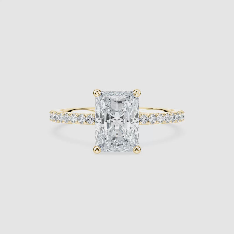 Margot Hidden Halo Verlobungsring – Radiantschliff – Gelbgold – Video