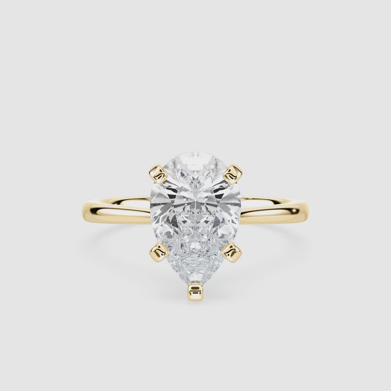 Marie Kathedrale-Solitaire Verlobungsring – Tropfenschliff – Gelbgold – Video