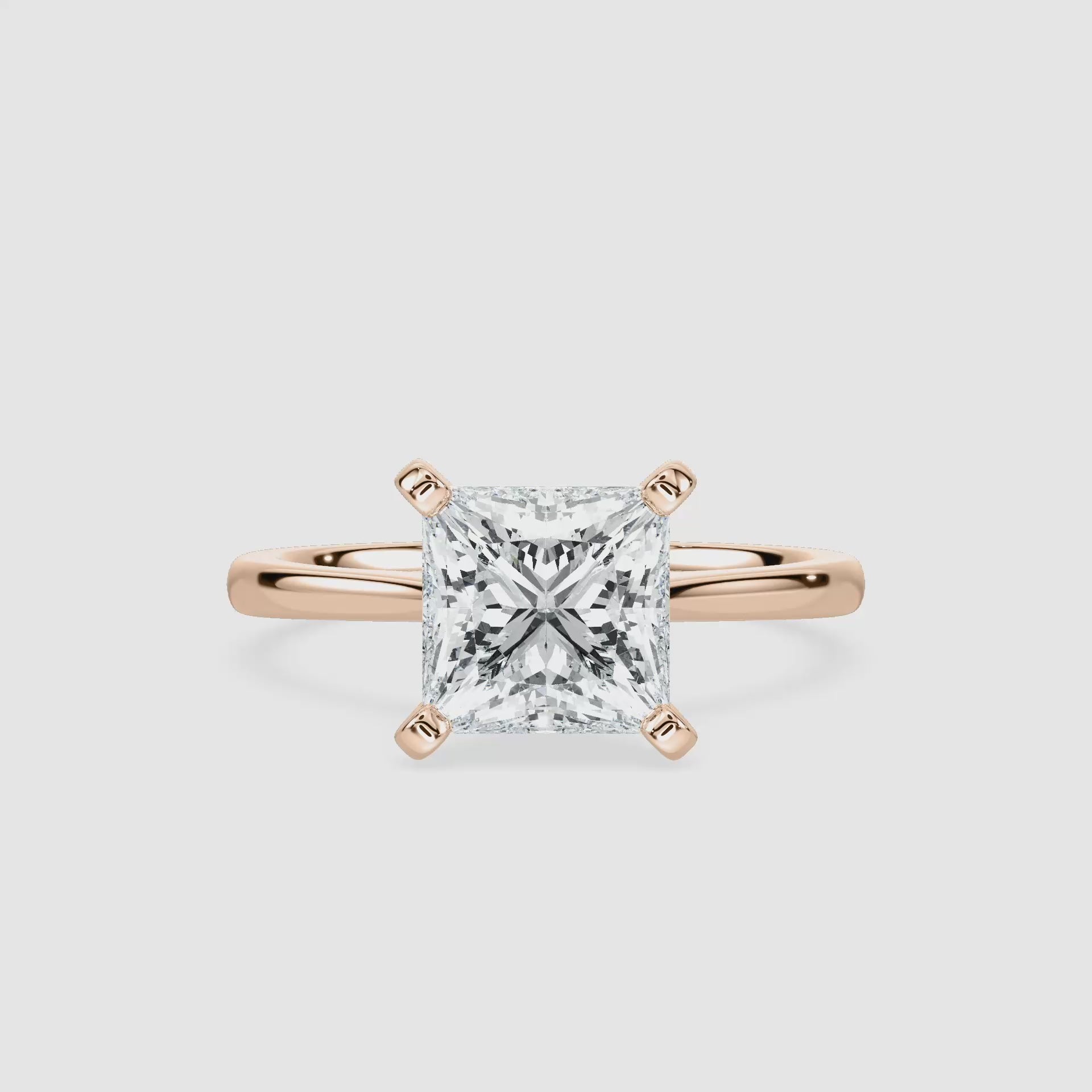 Video laden: Marie Kathedrale-Solitaire Verlobungsring – Prinzessschliff – Roségold – Video