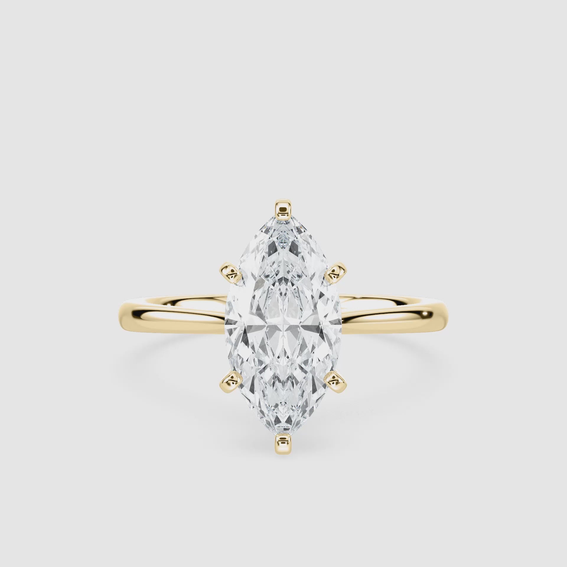 Video laden: Marie Kathedrale-Solitaire Verlobungsring – Marquiseschliff – Gelbgold – Video