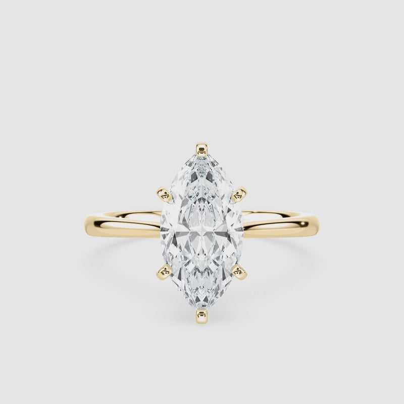 Marie Kathedrale-Solitaire Verlobungsring – Marquiseschliff – Gelbgold – Video