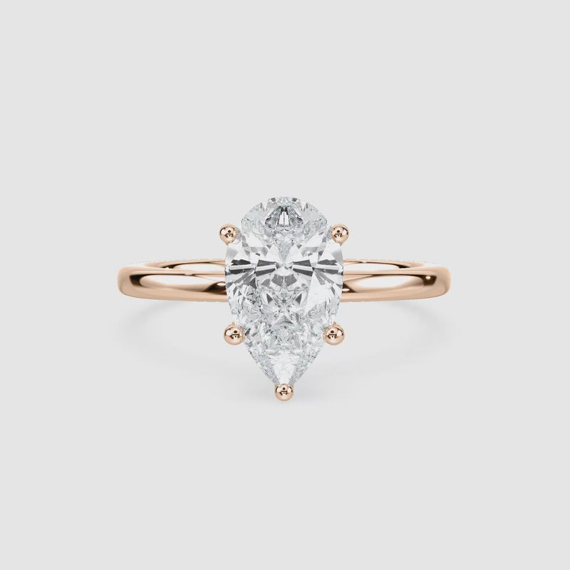 Rosey Blüten-Solitaire Verlobungsring – Tropfenschliff – Roségold – Video