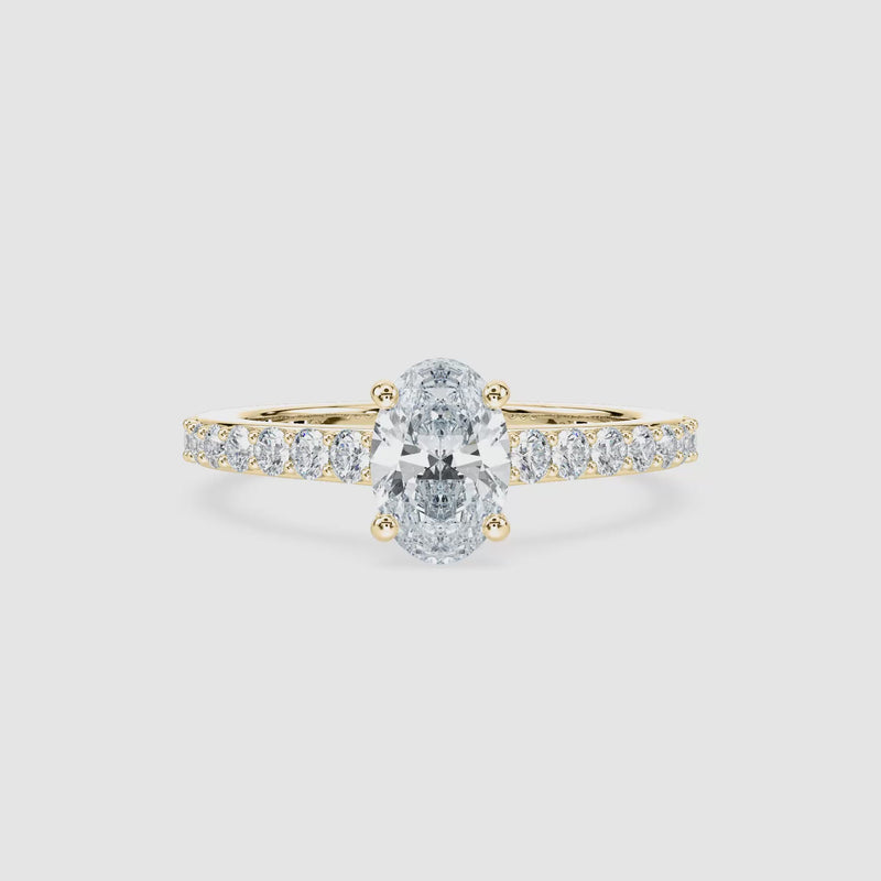 Angel Hidden Halo Verlobungsring – Ovalschliff – Gelbgold – Video