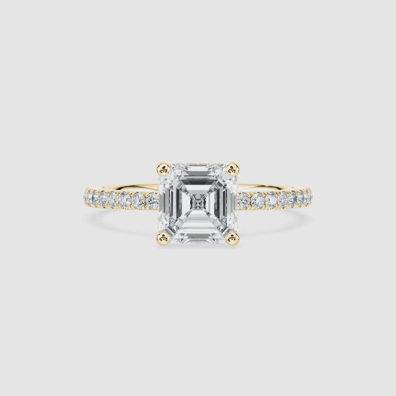 Margot Hidden Halo Verlobungsring – Asscherschliff – Gelbgold – Video