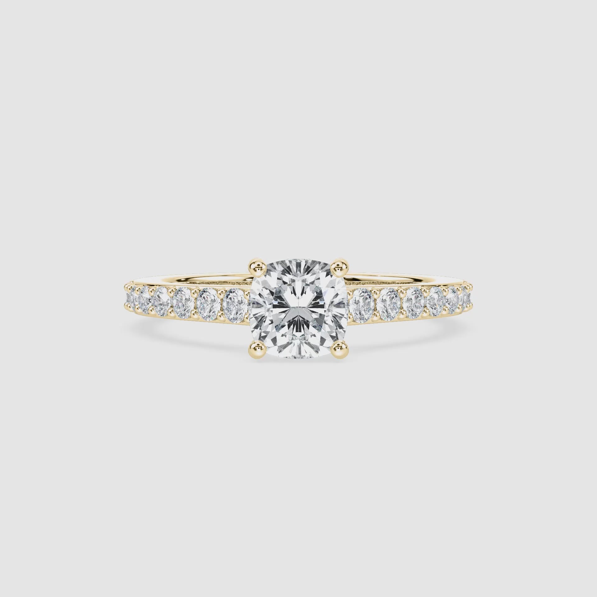 Video laden: Angel Hidden Halo Verlobungsring – Kissenschliff – Gelbgold – Video