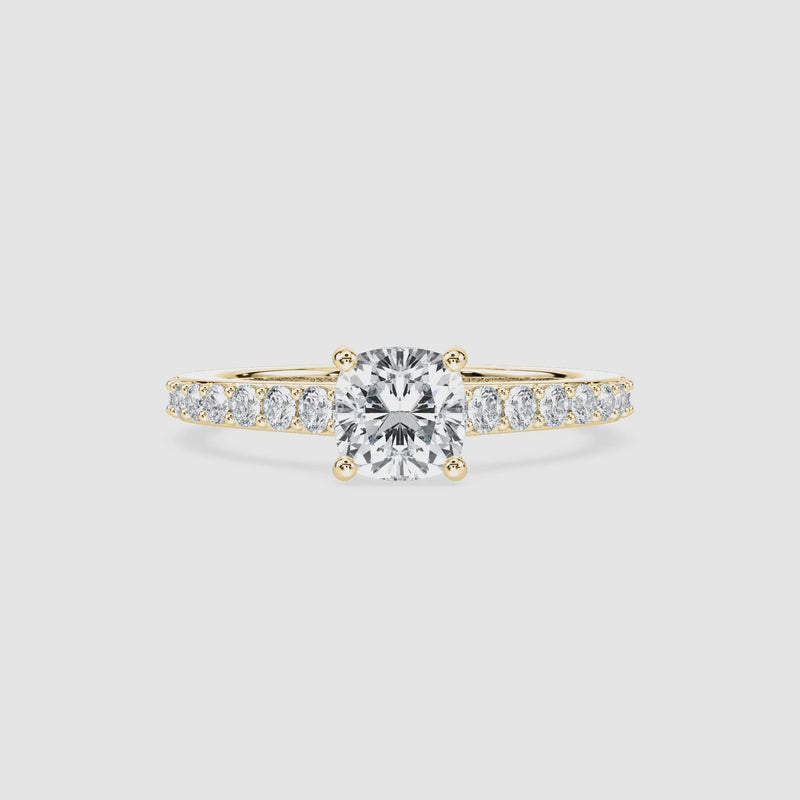 Angel Hidden Halo Verlobungsring – Kissenschliff – Gelbgold – Video