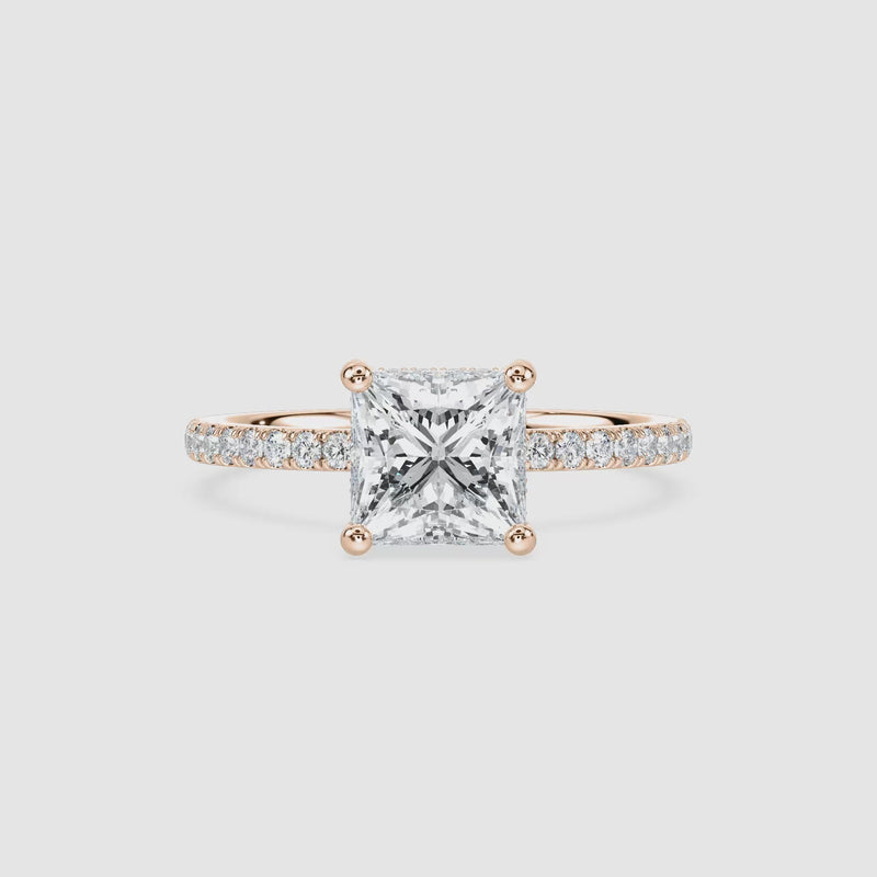 Margot Hidden Halo Verlobungsring – Prinzessschliff – Roségold – Video