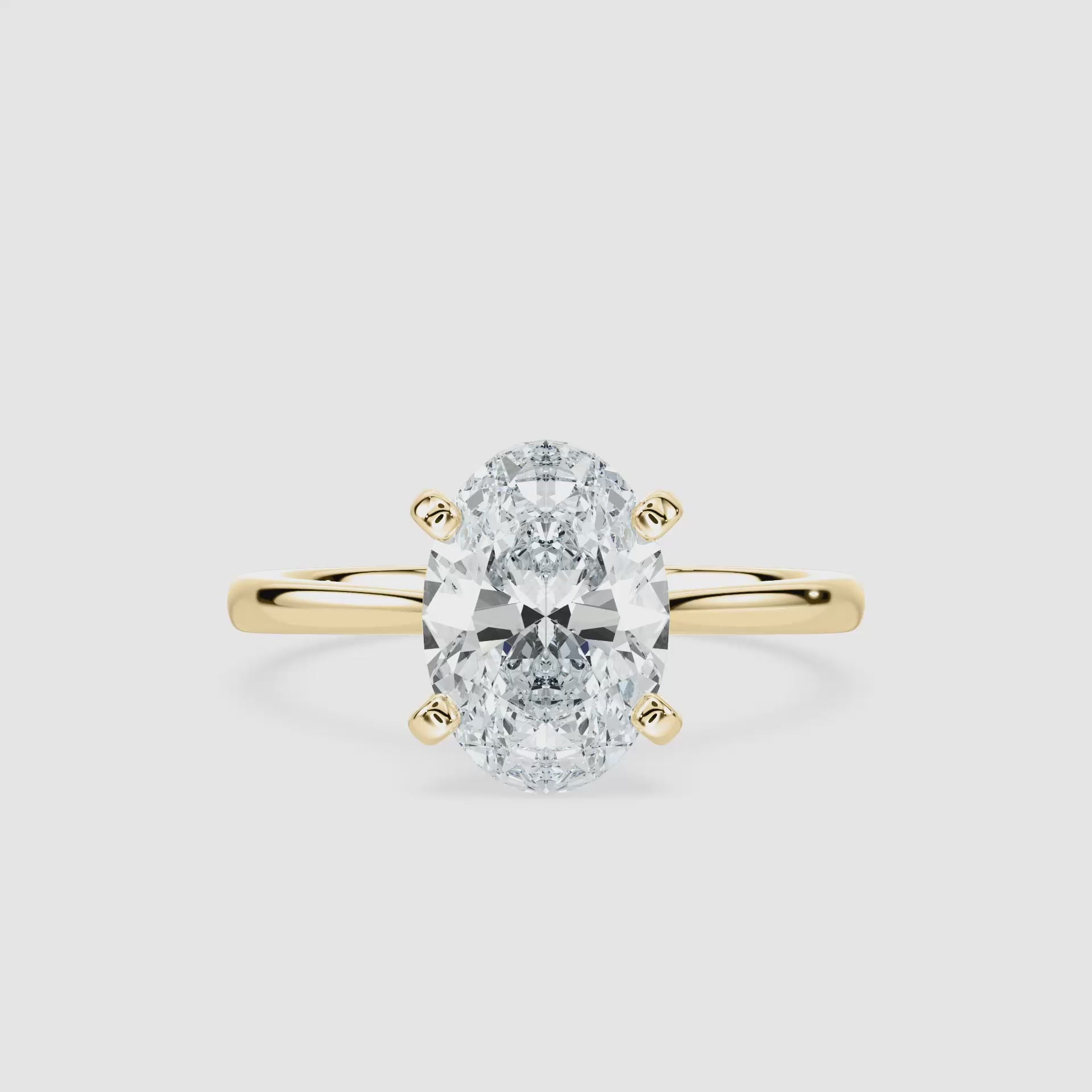 Video laden: Marie Kathedrale-Solitaire Verlobungsring – Ovalschliff – Gelbgold – Video