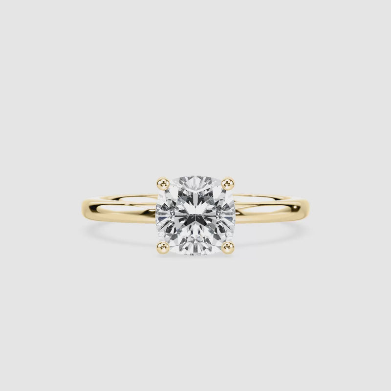 Rosey Blüten-Solitaire Verlobungsring – Kissenschliff – Gelbgold – Video