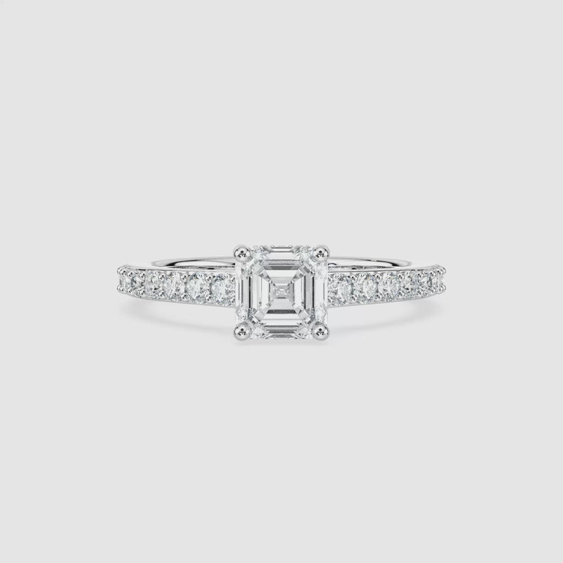 Angel Hidden Halo Verlobungsring – Asscherschliff – Weißgold – Video