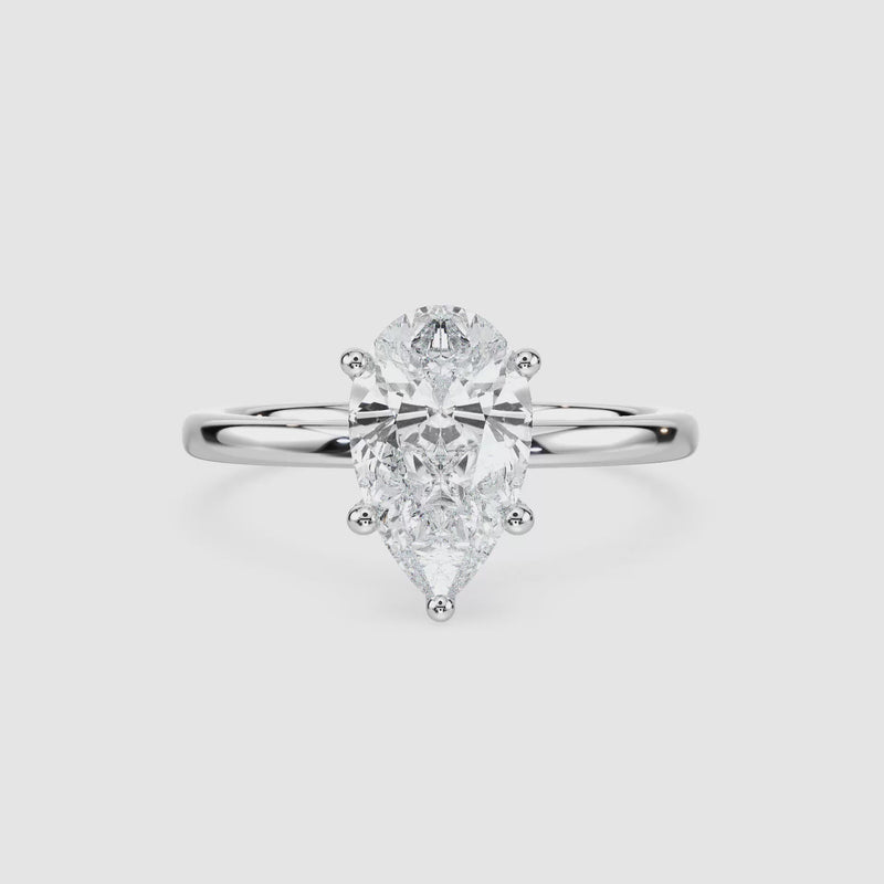 Rosey Blüten-Solitaire Verlobungsring – Tropfenschliff – Weißgold – Video