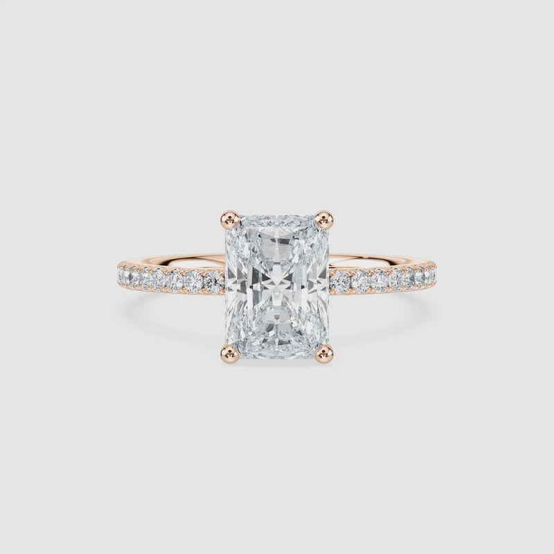 Margot Hidden Halo Verlobungsring – Radiantschliff – Roségold – Video