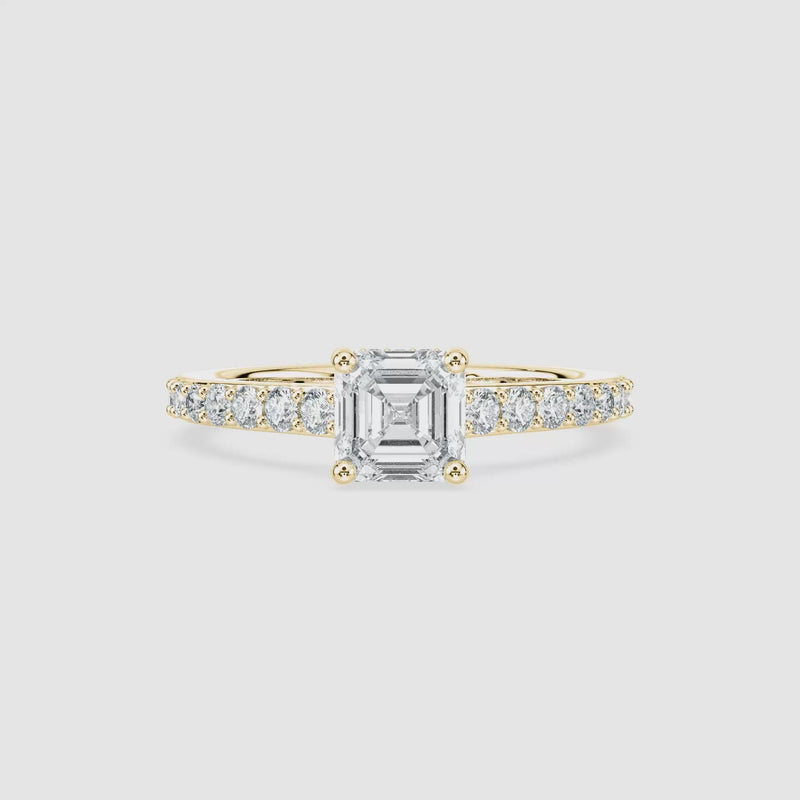 Angel Hidden Halo Verlobungsring – Asscherschliff – Gelbgold – Video