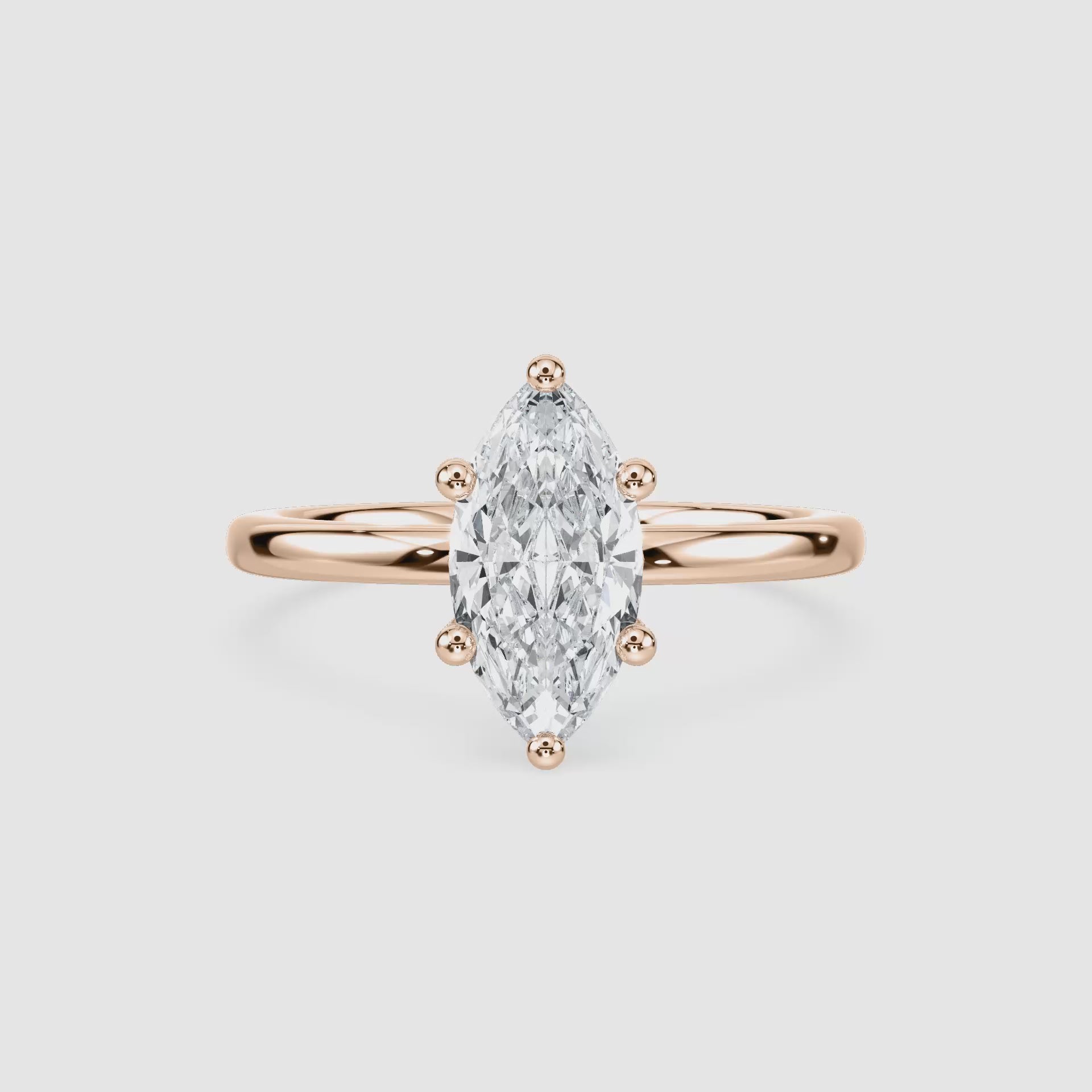 Video laden: Rosey Blüten-Solitaire Verlobungsring – Marquiseschliff – Roségold – Video