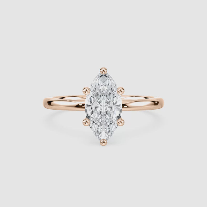 Rosey Blüten-Solitaire Verlobungsring – Marquiseschliff – Roségold – Video