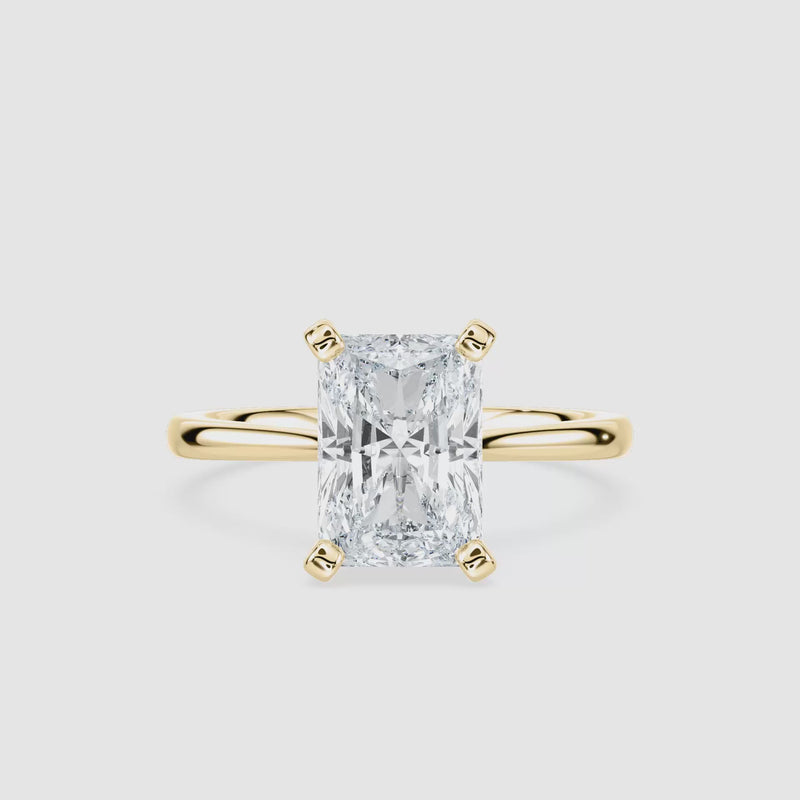 Marie Kathedrale-Solitaire Verlobungsring – Radiantschliff – Gelbgold – Video