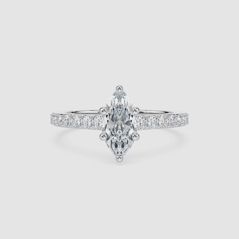 Angel Hidden Halo Verlobungsring – Marquiseschliff – Weißgold – Video